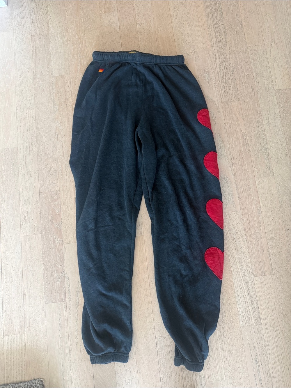 Aviator Nation Charcoal Sweatpants with Red Heart Accents